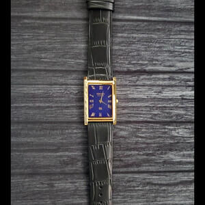 Vintage Tank Men Tank‎ Blue Dial Black Leather Dress Watch New Mvt & Batt 🌟